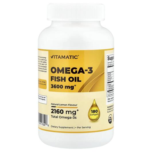 Основне фото товара Vitamatic, Omega-3 Fish Oil Natural Lemon, Омега 3, 180 капсул