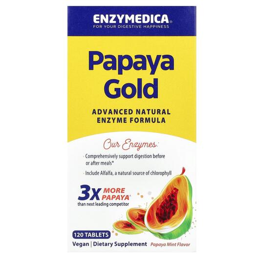 Основное фото товара Enzymedica, Ферменты Папайи, Papaya Gold Papaya Mint, 120 таблето
